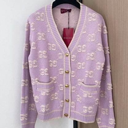 Gucci GG-pattern wool cardigan in a light purple