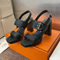 Hermès Ilona 90 Sandals in noir (black) calfskin,