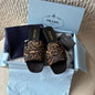 Prada Leopard-Print Calf Hair Chocolate Slide Sandals.