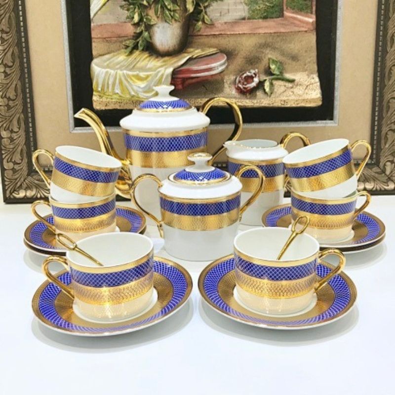 Dior royal blue and gold tea set.