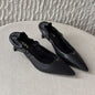 Prada Ruched Logo Elasticized Leather Kitten-Heel Pumps.
