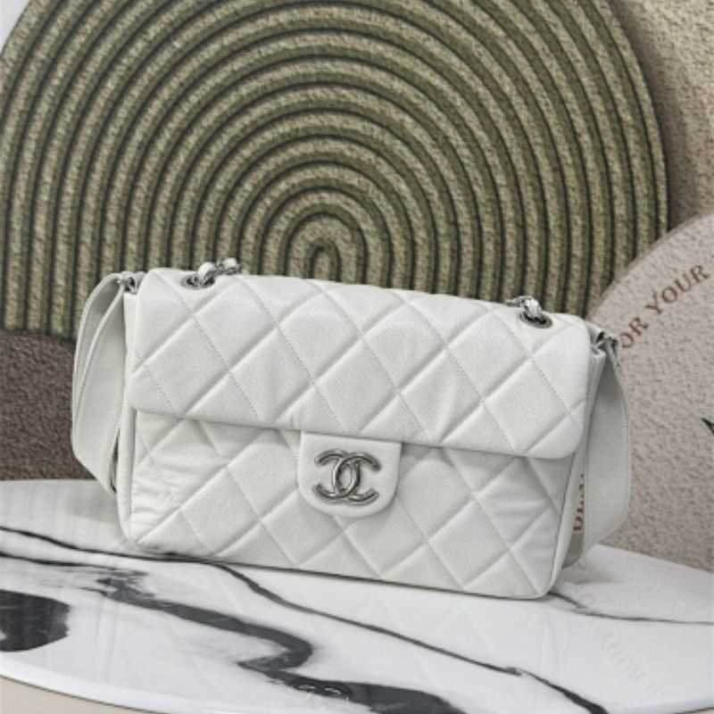 Chanel 24C Large Hobo Bag in White Grained Calfskin (Caviar) leather.