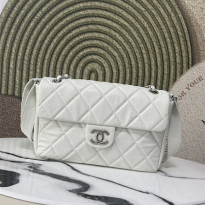 Chanel 24C Large Hobo Bag in White Grained Calfskin (Caviar) leather.