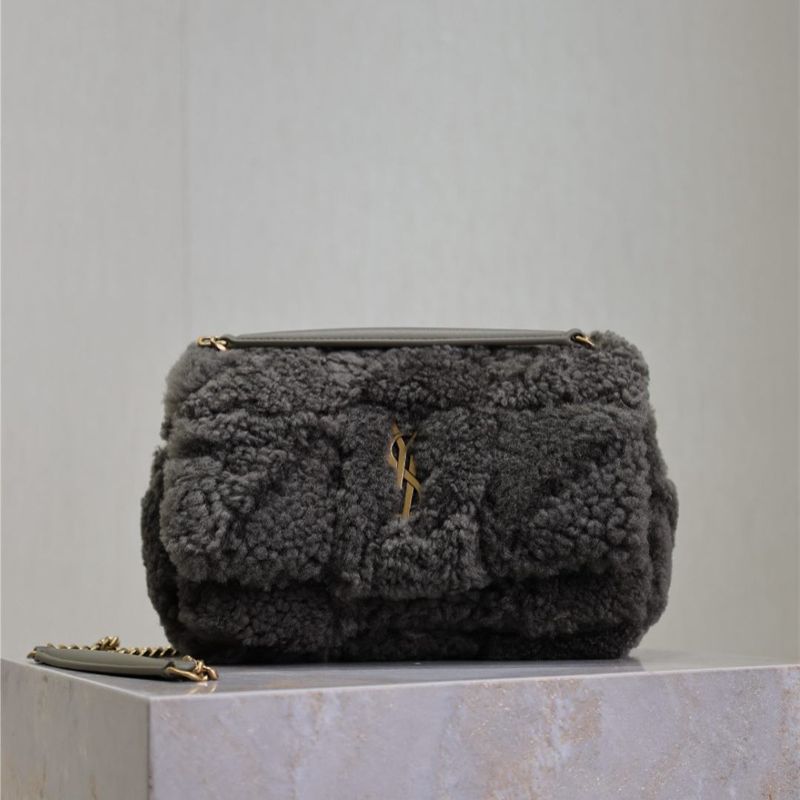 Saint Laurent Jamie Puffer Flap Bag in shearling.