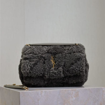 Saint Laurent Jamie Puffer Flap Bag in shearling.