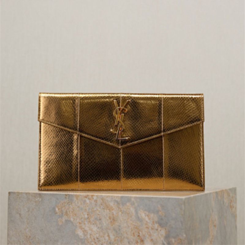 Saint Laurent Uptown Pouch Military Gold metallic finish