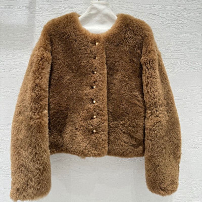 Celine brown shearling or faux-fur cropped jacket