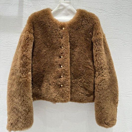 Celine brown shearling or faux-fur cropped jacket
