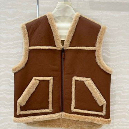 Celine Vintage-Finish Vest in Shearling.
