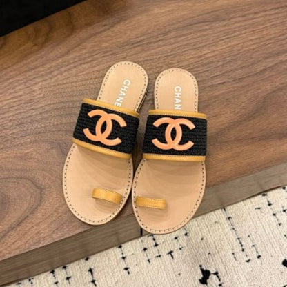 Chanel Grosgrain and Leather CC Thong Sandals,