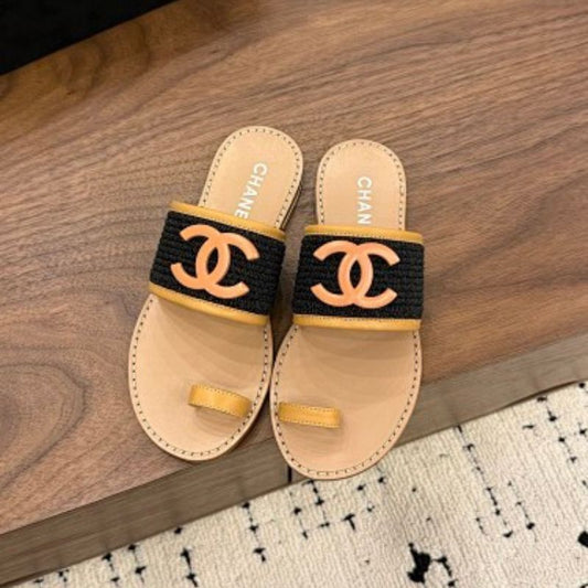 Chanel Grosgrain and Leather CC Thong Sandals,