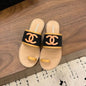 Chanel Grosgrain and Leather CC Thong Sandals,