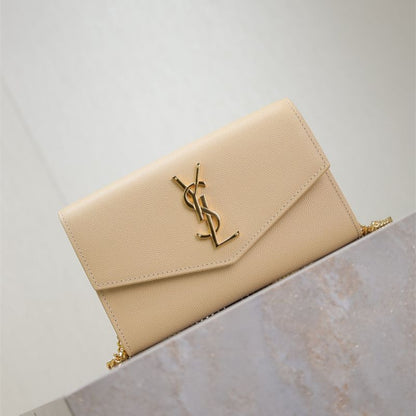 Saint Laurent Uptown Chain Wallet in Grain de Poudre Embossed Leather