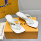 Louis Vuitton square-toe, thong mule with a stiletto heel
