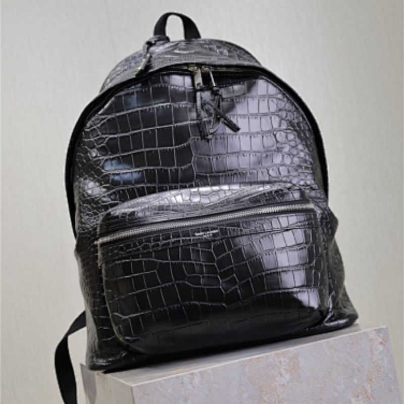 Saint Laurent City Croc-Effect Leather Backpack.