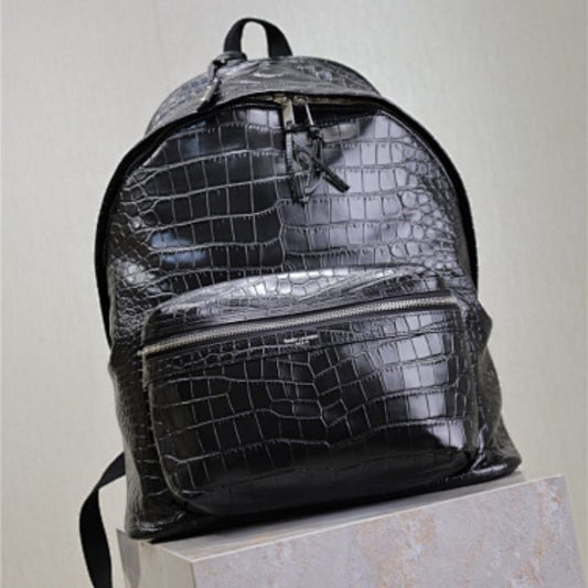 Saint Laurent City Croc-Effect Leather Backpack.