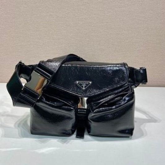 Prada Soft Lux Leather Shoulder Bag in black.