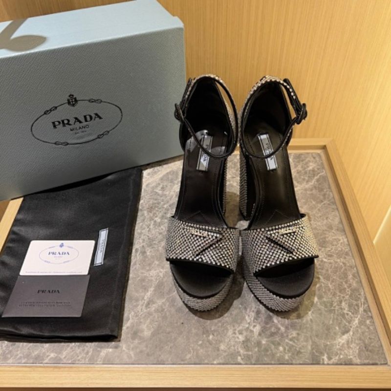 Prada Satin Sandals with Crystals in a glamorous black and silver colorway.
