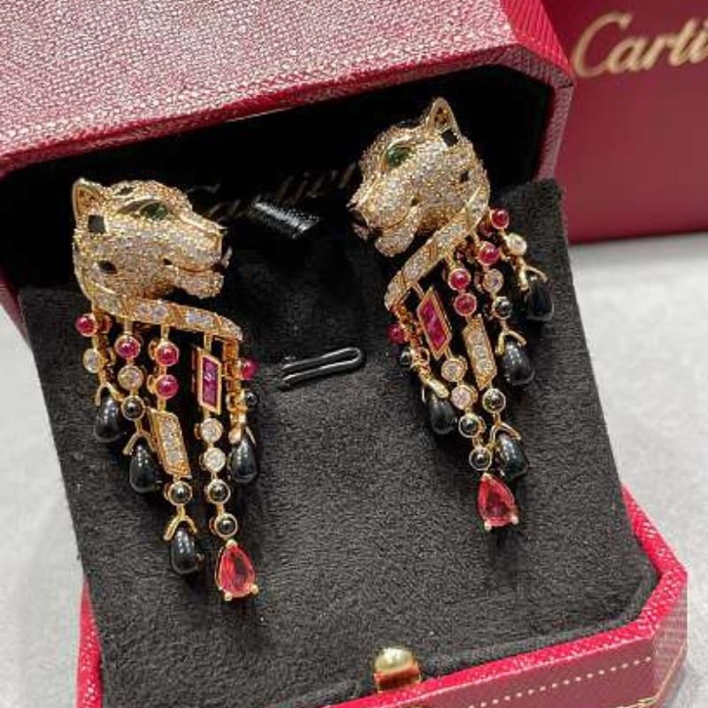 Panthère de Cartier Ruby and Onyx Tassel Drop Earrings,