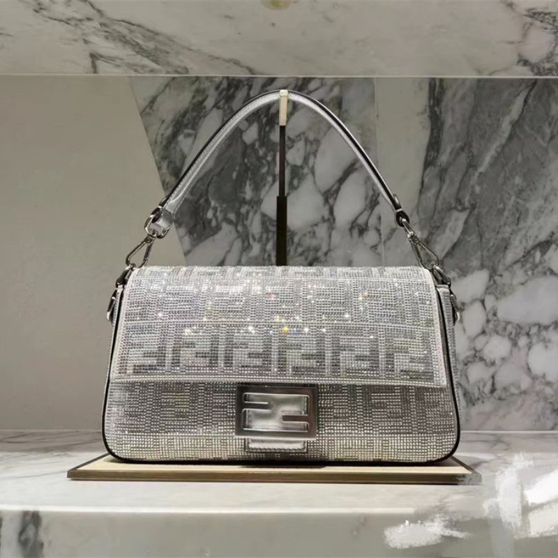 Fendi Baguette sparkling silver crystals shoulder bag
