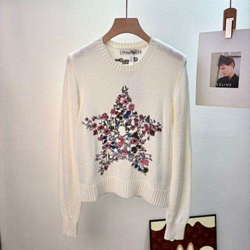 Christian Dior embroidered sweater in white cashmere knit
