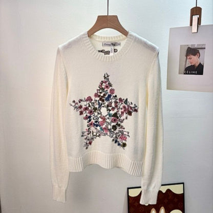 Christian Dior embroidered sweater in white cashmere knit