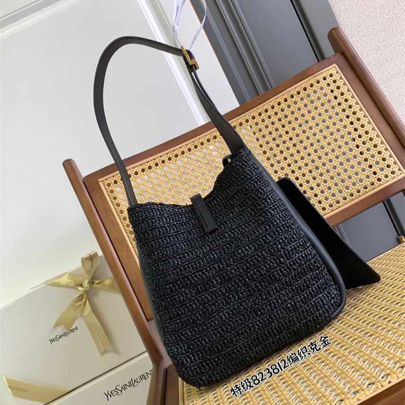 Saint Laurent Le 5 à 7 supple small shoulder bag in raffia
