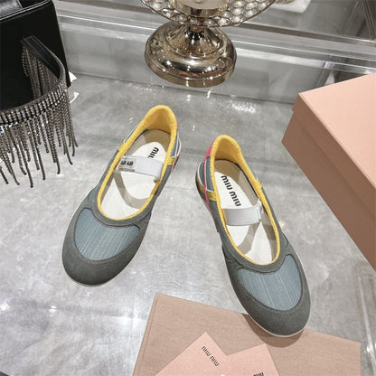 Miu Miu Gymnasium Technical Fabric and Suede Ballerinas.