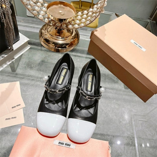 f Miu Miu two-tone patent-leather Mary Jane pumps,