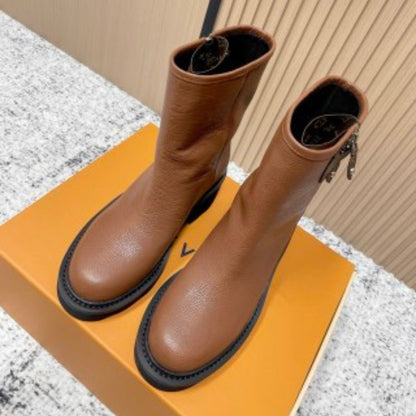 Louis Vuitton LV Territory Reworked Flat Boot in Cognac brown.