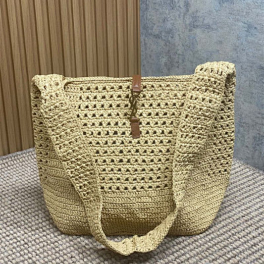 Saint Laurent (YSL) Le 5 à 7 Soft Hobo in crocheted raffia.