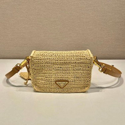 Prada Crochet Mini Shoulder Bag in natural beige.