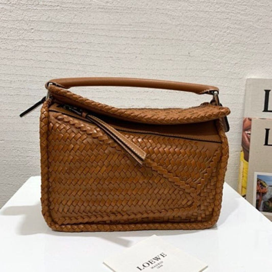 Loewe Puzzle Small hand-woven leather body and classic calfskin Bag.