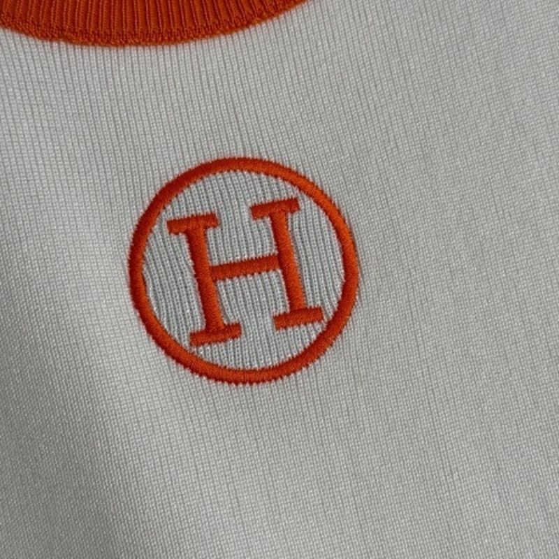 Hermès white t-shirt dress and long cardigan set with orange trim