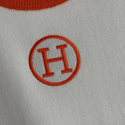 Hermès white t-shirt dress and long cardigan set with orange trim