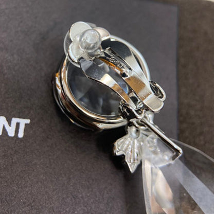 Saint Laurent Clear Crystal Waterdrop Clip-On Earrings