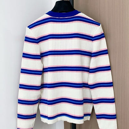 Prada ribbed knit crew-neck sweater with a striped pattern