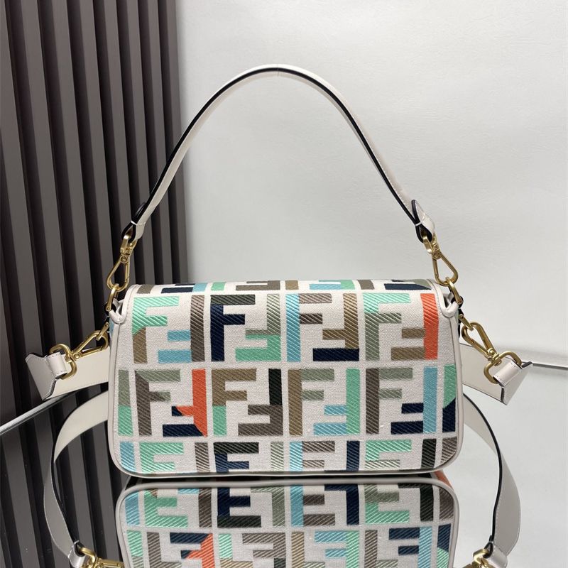 Fendi Baguette natural-colored canvas with a raised, embroidered FF motif bag