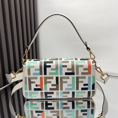 Fendi Baguette natural-colored canvas with a raised, embroidered FF motif bag