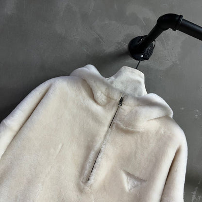 Prada shearling half-zip hoodie.