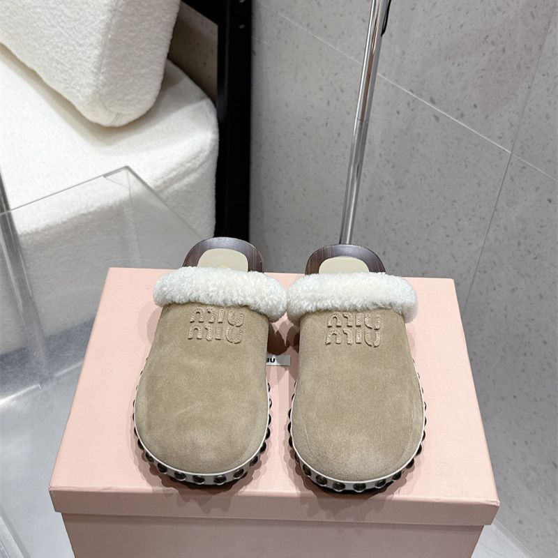 Miu Miu Shearling-Trimmed Suede Clogs