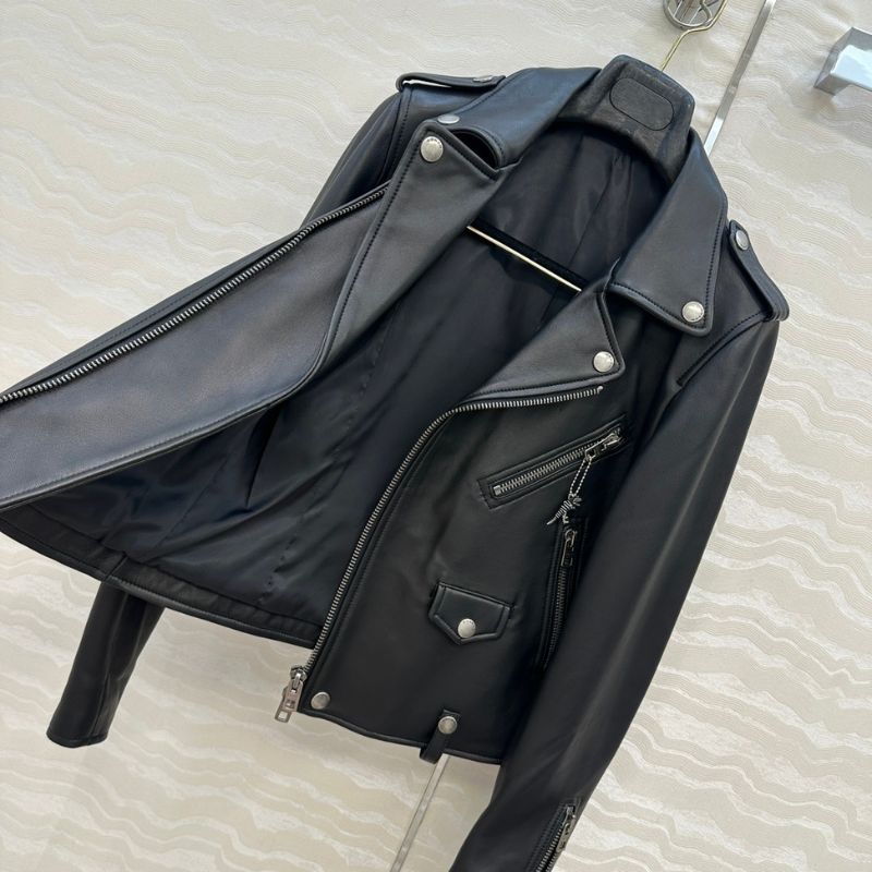 black leather moto jacket.