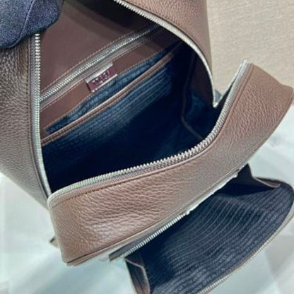 Prada Structured Leather Backpack in dark brown