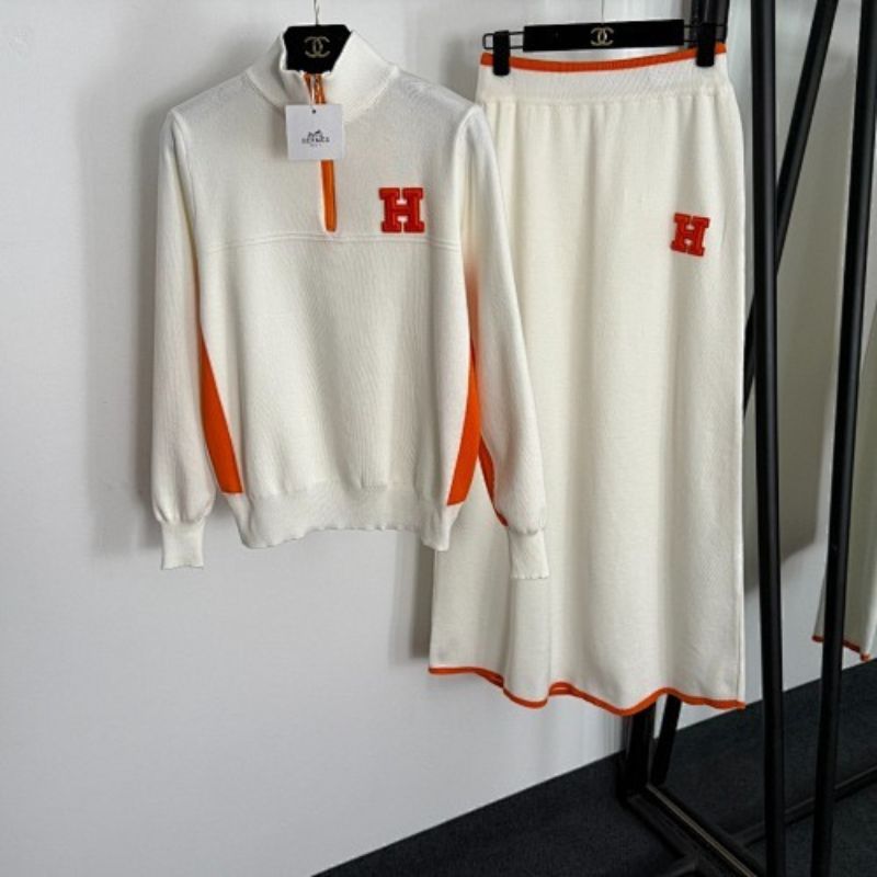 Hermès  white knit sweater and midi skirt set