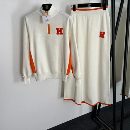 Hermès  white knit sweater and midi skirt set