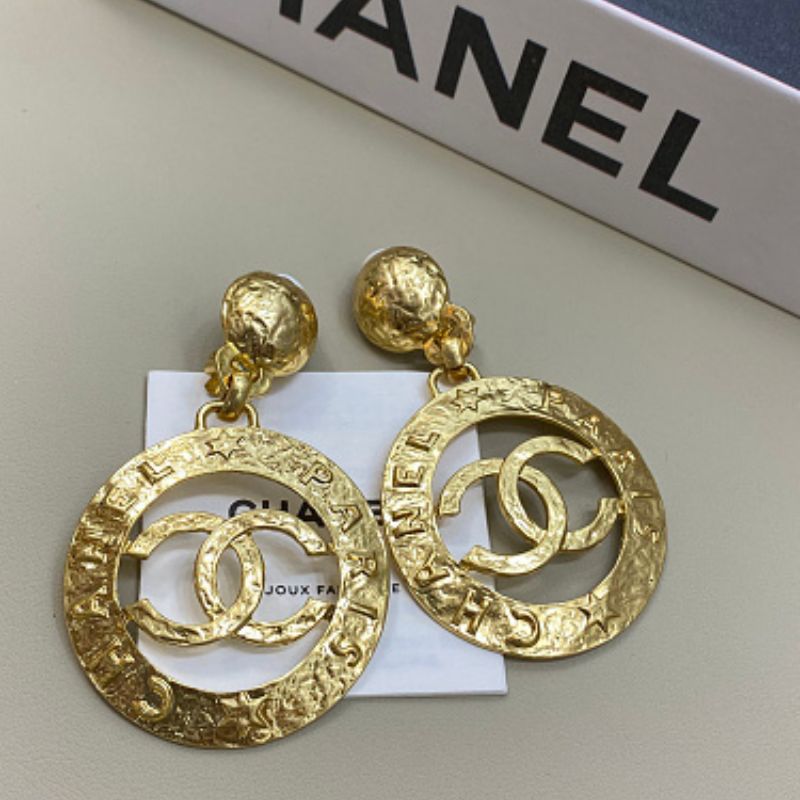 Chanel Round Medallion "Chanel Paris" CC Drop Earrings