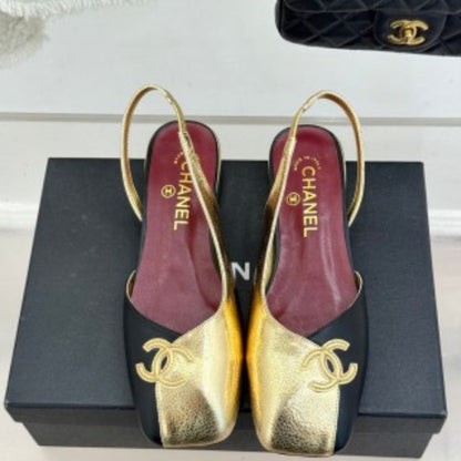 Chanel Square Toe CC Slingback Flats.
