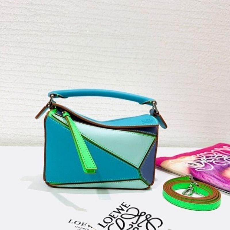 Loewe Puzzle Mini Bag in a multi-toned blue and green