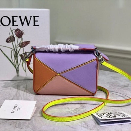 Loewe Puzzle Mini Bag  orange, purple, and pink panels