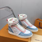 Louis Vuitton Boombox Ankle White Monogram with Pink and Blue Sneakers